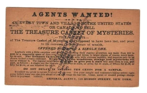 1890 NEW YORK ADDVERTISING U/S/POSTAL CARD. AGENTS WANTED THE TREASURE CASKET. - Picture 1 of 2