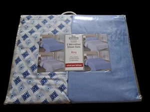 AH At Home 2 Microfiber Coordinating Sheet Sets King Size Blue Solid/Patterned - Picture 1 of 5