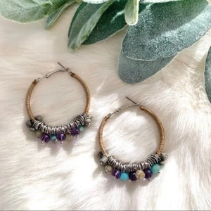 Wrapped and Beaded Hoop Earrings - Picture 1 of 4
