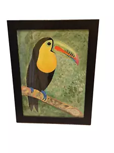 Original Acrylic, Ink & Pencil Paint Keel Billed Toucan Signed by Artist - Picture 1 of 9