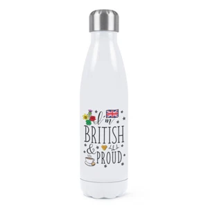 I'm British And Proud Double Wall Water Bottle Britain Flag Funny Joke - Picture 1 of 1