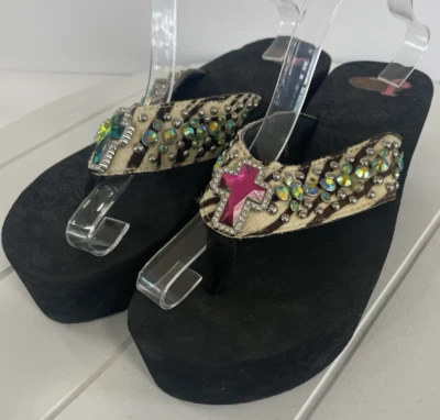 Chanclas de plataforma Justin para mujer con pedrería estampado animal talla 10 defectuosas Foto 1 de 4