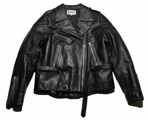 VTG  Schott NYC Womens Quilted Leather Motorcycle Jacket sz 16 Black AI6