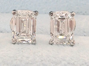 2Ct TW D VS1 Emerald Cut Diamond Studs 14k Gold Lab Grown IGI Certified - Picture 1 of 10