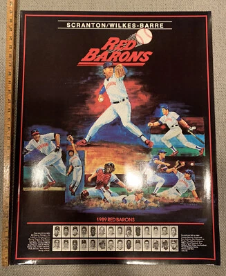 1989 MILB Scranton Wilkes Barre Red Barons Defunct Team Poster 1st Year Vintage - Image 1 of 2