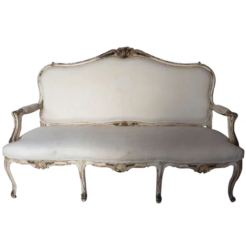 French Rococo Revival Painted Beechwood Cotton Upholstered Settee Cover