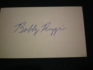 BOBBY RIGGS TENNIS HALL OF FAME SIGNED 3 X 5 CARD