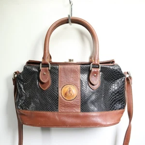 Vintage Original Lebong Tote Handtasche M schwarz braun Schlangenprägung Leder Dr Bag - Bild 1 von 16