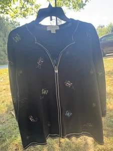 Conjunto de camiseta y cárdigans bordados para mujer CJ Banks de colección. Talla 1X en negro - Imagen 1 de 9