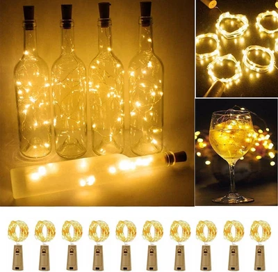 Luci Led Bottiglia,10 Pezzi 2M 20 LED Tappi Led per Bottiglie per Esterni, Feste - Immagine 1 di 4