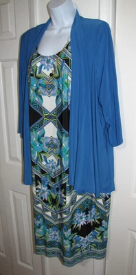 Nuevo con etiqueta Vestido Midi Dressbarn Azul Imitación-2 piezas con Chaqueta Adjunta + Collar Wm. 16W Foto 1 de 4