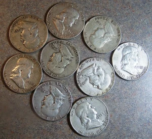 (9) Franklin Silber Half Dollars ~ 3,25+ oz. aus Silber ~ - Bild 1 von 2