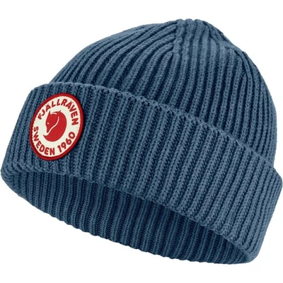 Mütze Fjäll Räven 1960 Lite Logo Hat Strickmütze Merinowolle Indigo Blue OneSize