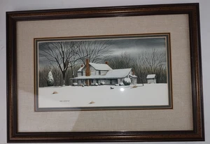 Impresión artística mate enmarcada Ketchie de algodón debajo de vidrio casa de nieve árboles usada - Imagen 1 de 6
