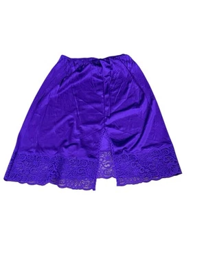 Vtg M Vanity Fair Purple Nylon Half Slip Side Slit  Lace Hem Bow Accent USA MADE - Image 1 of 4