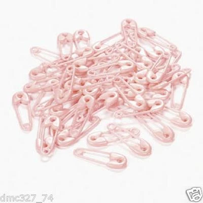 48 Baby Shower Favors SCATTERS Mini SAFETY PINS Pink  - Image 1 of 2