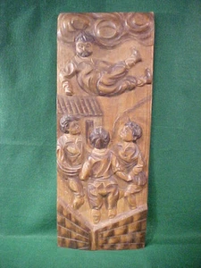 WONDERFUL OLD VINTAGE CARVED WOOD FOLK ART WALL PLAQUE GREAT OLD PIECE - Picture 1 of 10