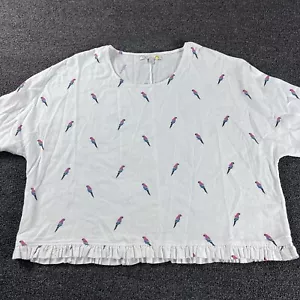 C&C California Linen Blend Top Womens Large White Parrot Print 3/4 Sleeve Blouse - Picture 1 of 10