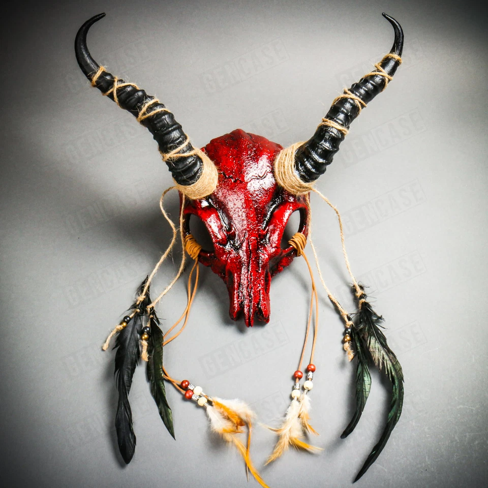 Antílope Diablo Animal Calavera Impala Cuernos Halloween Mascarada Máscara Tocado ROJO Foto 1 de 4