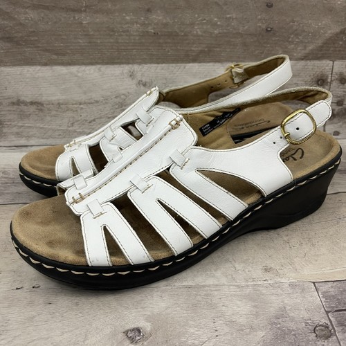 Sandali Clarks Lexi calendula in pelle bianca comodi con zeppa 9M flessibili da passeggio