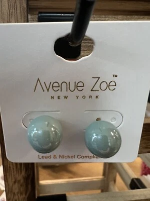 “New”  12mm - Aquamarine Glossy Round Ball Bead Silver Plated Stud Earrings - Image 1 of 4