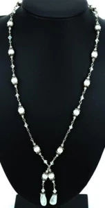 Sterling Silver Moonstone Pearl & Crystal Necklace 22 inches -Elegant! - Picture 1 of 10