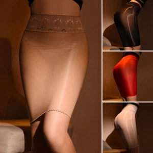 Ultra-thin Sheer Shiny Glossy Short Skirt Lace Band See Through Nylon Mini Skirt - Picture 1 of 17