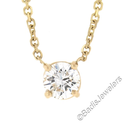 New 14K Gold .49ct Round Brilliant Diamond Solitaire Pendant w/ Adjustable Chain - Image 1 of 4