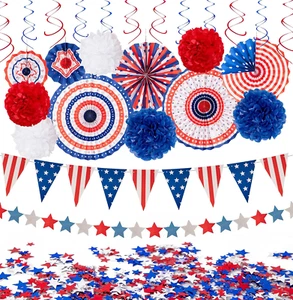 29PCS 4Th of July Patriotic Decoration Set Red White Blue Fans Flag Party Decor - Picture 1 of 12