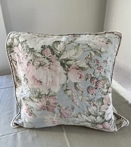 Antique Pillow Cover Floral Shabby Chic 20x20 Blue English Cottage Handmade Fade - Picture 1 of 7