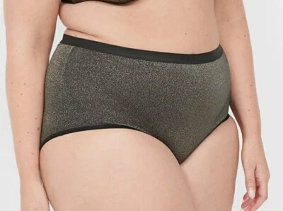 Lane Bryant Black w/ Gold Glitter Knit No-Show Brief Panty Plus Size 22/24, 3X - Image 1 of 4