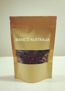 500 X KRAFT PAPER STAND UP POUCH BAGS, RECTANGLE WINOW, ZIP LOCK, VARIOUS SIZES - Picture 1 of 1