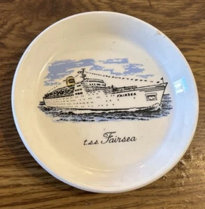 t.s.s. Farisea, plato de recuerdo de cerámica de crucero de pasajeros años 70 4-1/2" - Imagen 1 de 4