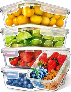 5 Pack 36 Oz Glass Meal Prep Containers - Dishwasher Microwave Freezer Oven Safe - Picture 1 of 12