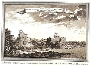 GHANA AFRICA "Zuidwest-gezigt van de Engelsse en "  1760 J. van der Schley - Picture 1 of 5