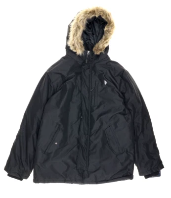 U.S. Polo Assn. Parka con capucha V8219 negra con ribete de piel sintética para hombre talla XXL Foto 1 de 3