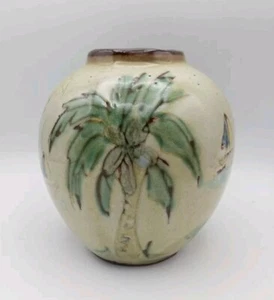 Vtg Art Pottery Palm Tree Hibiscus Red Clay TERRACOTTA Vase Antigua 5.75" Tropic - Picture 1 of 20