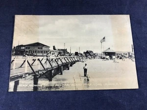 V3-89 VINTAGE POST CARD - 1945 - BEACH SHOWING CASINO & PIER, LONG ISLAND, NY - Picture 1 of 7