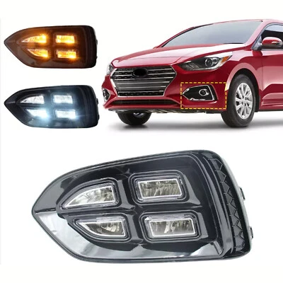 For Hyundai Accent 2Pcs Front Bumper Fog Lamp Modified LED Light DRL 2018-2022 - Image 1 of 4