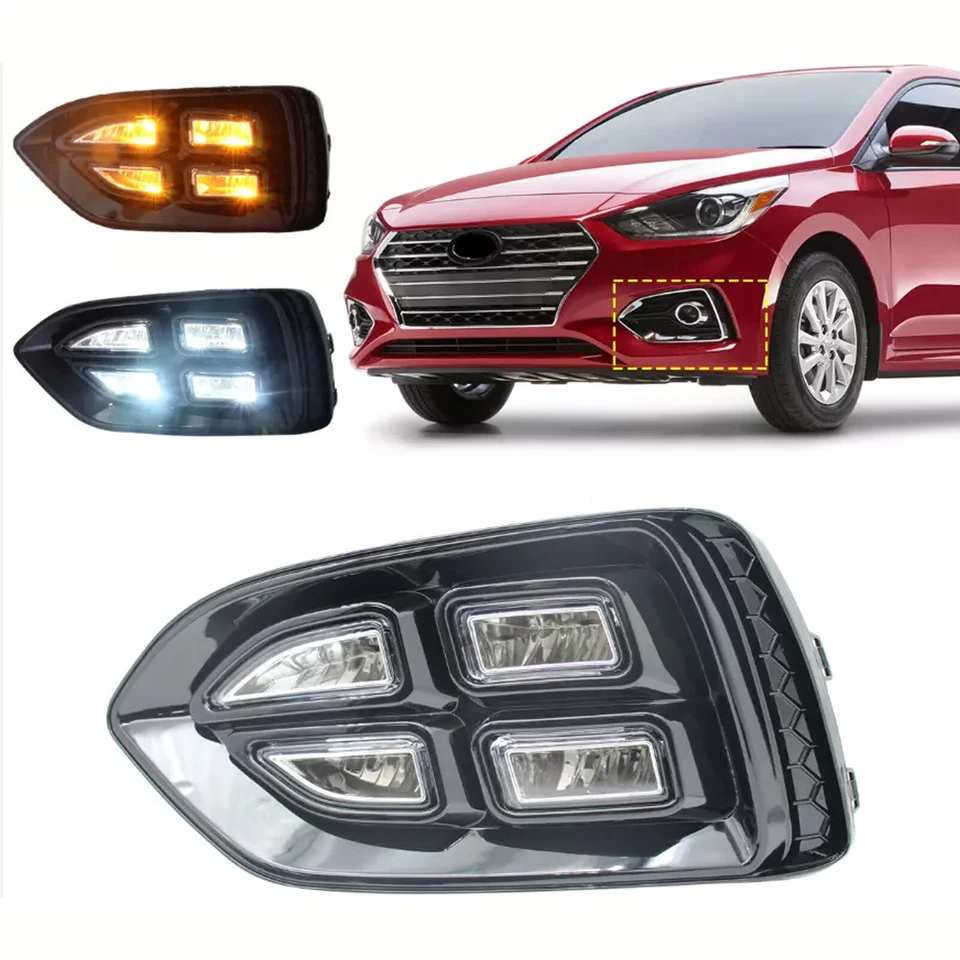 For Hyundai Accent 2Pcs Front Bumper Fog Lamp Modified LED Light DRL 2018-2022 Foto 1 de 4
