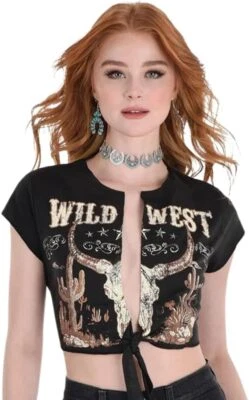 Western Cropped Shirt Cowgirl Suit Yourself Fancy Dress Halloween Adult Costume - Image 1 of 2