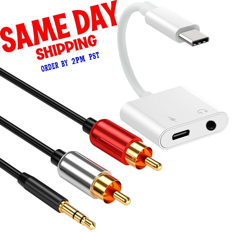High Reliable 2in1 USB C to 3.5mm AUX DAC Adapter+RCA Cable fit Google Pixel USA - Image 1 of 1