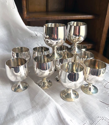 复古套装 12 迷你银盘 Apertif Snifters Cordial Shot Goblets Kirk Itnl — 第 1/4 张图片