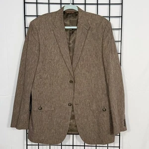 Perry Ellis Sport Coat Blazer Jacket Mens 44R Brown Linen Blend Slub Hopsack - Picture 1 of 12