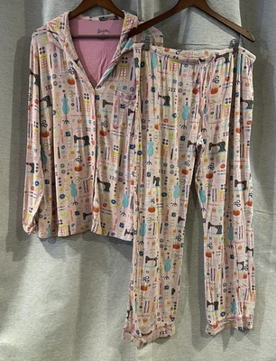 Nick & Nora Pajama Set Pink Sewing Seamstress 2 Pc Top Bottom PJs Modal - Image 1 of 4