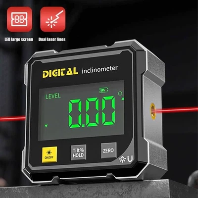 Magnetic Digital Angle Finder Gauge Electronic Laser Level Angle Measuring Tool - Image 1 of 4