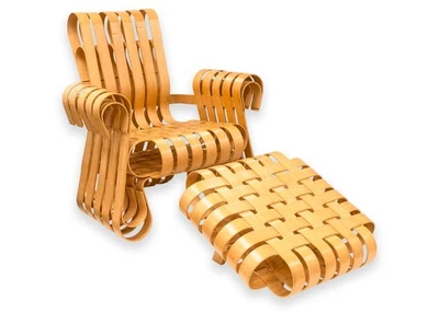 Sillón y otomana tejido Frank Gehry 1993 vintage para Knoll Power Play Foto 1 de 4