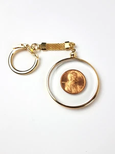 Vtg Keychain - 1975 Lincoln 1 Cent Penny Coin in Lucite 50 YEARS Old Gold Color - Picture 1 of 5