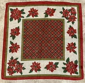 Vintage Poinsettia Design Plaid Multi Square Scarf - Picture 1 of 6