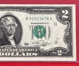 1976 $2 TWO DOLLAR BILL ( DALLAS K ) UNCIRCULATED - Picture 1 of 3